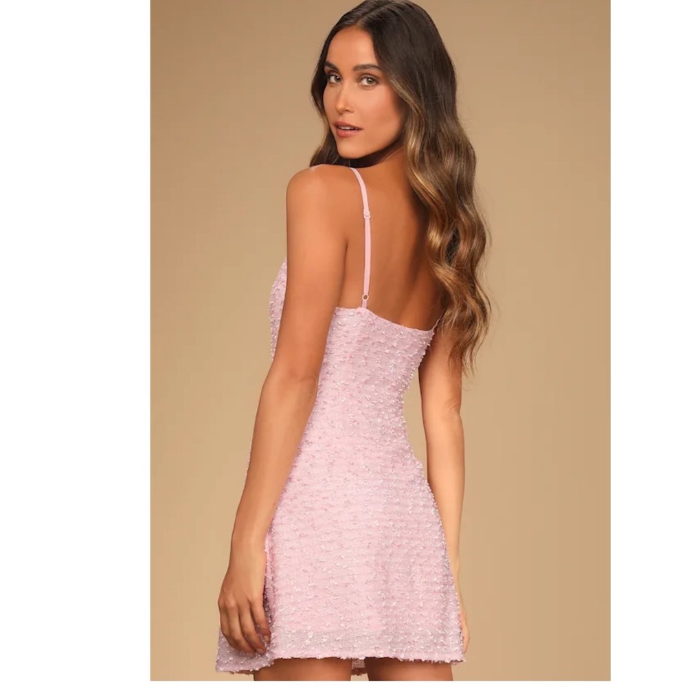 Lulus Pop the Bubbly Pink Preppy Tweed Mini Shift Party Dress Light Pink Sz L - Picture 4 of 14